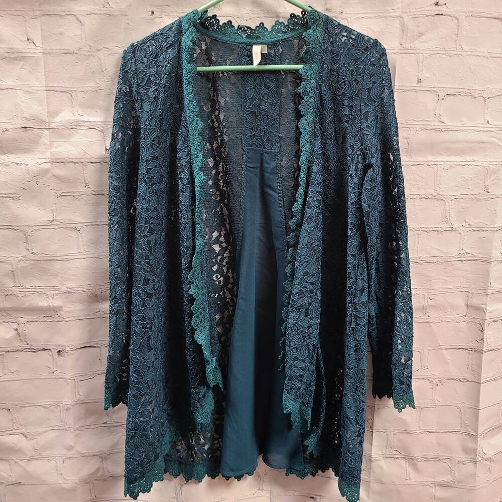 Beautiful Pinkblush Retro-Boho Style Green Lace Cardigan with Split Back Sz S